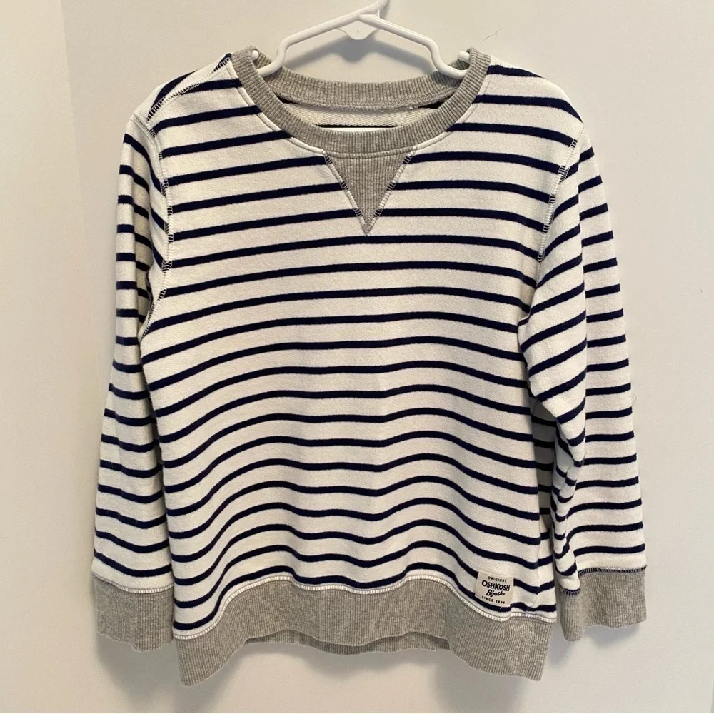OshKosh B'gosh Boy's Long Sleeve Navy & White Stripe Top Size 7